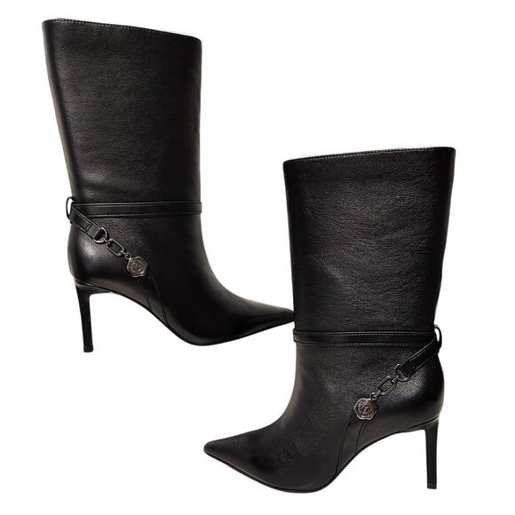 NWB Karl Lagerfeld Sharina Heeled Slouch Bootie Leather Black Womens US 6 - Picture 1 of 8